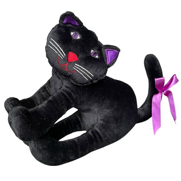 Vintage Black Cat Plush Purple Eyes Ears Pillow Stuffed Toy 1990s Halloween - Picture 7 of 16